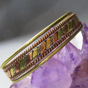 Layered Braid Cuff Bracelet, Tricolor Artisan Mixed Metals